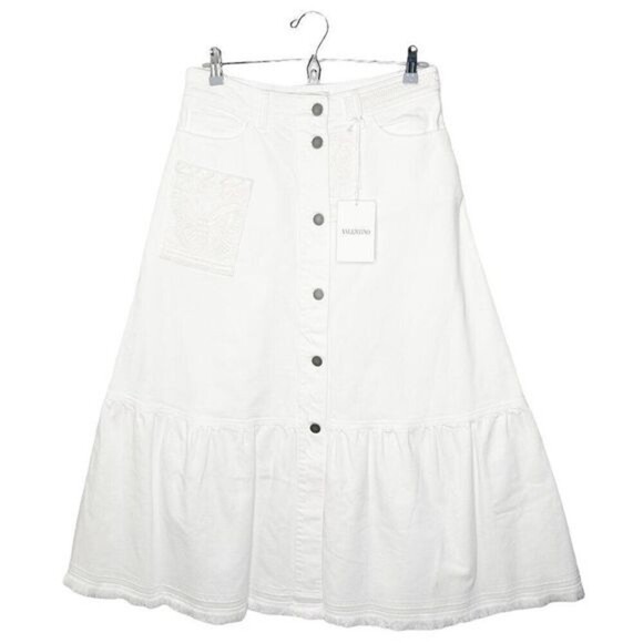 VALENTINO Button Front Denim Ricamato Skirt  - Picture 1 of 14